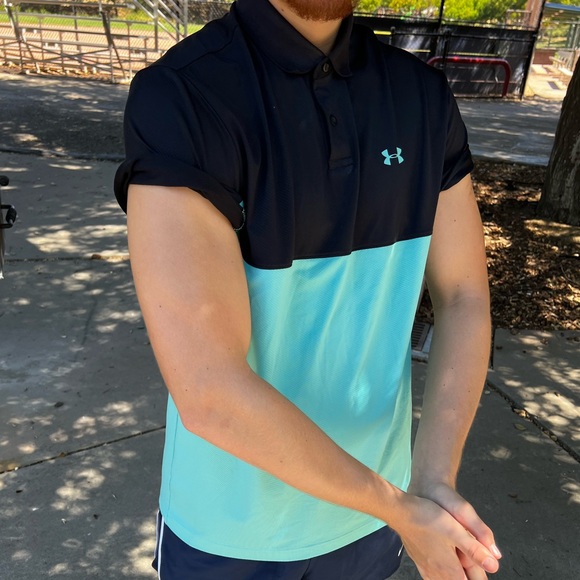 UNDER ARMOUR MEN PERFORMANCE COLORBLOCK POLO SHIRT TENNIS UNIFORM TIFFANY BLUE L - Picture 7 of 16